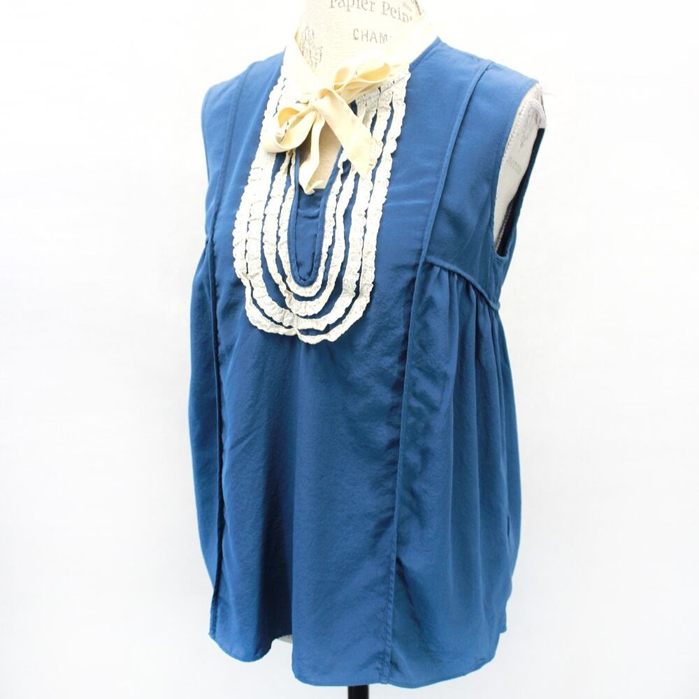 Girls from Savoy Vintage Silk Victorian Edwardian Blouse Ruffle Jabot Bow Size 6